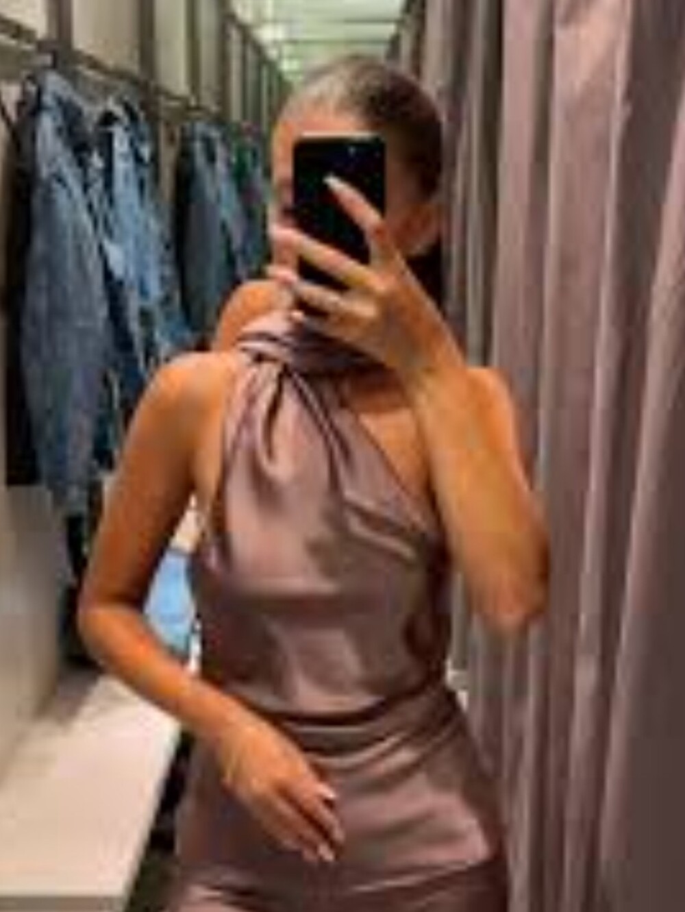 Zara Taupe Backless Halter Scarf Top
